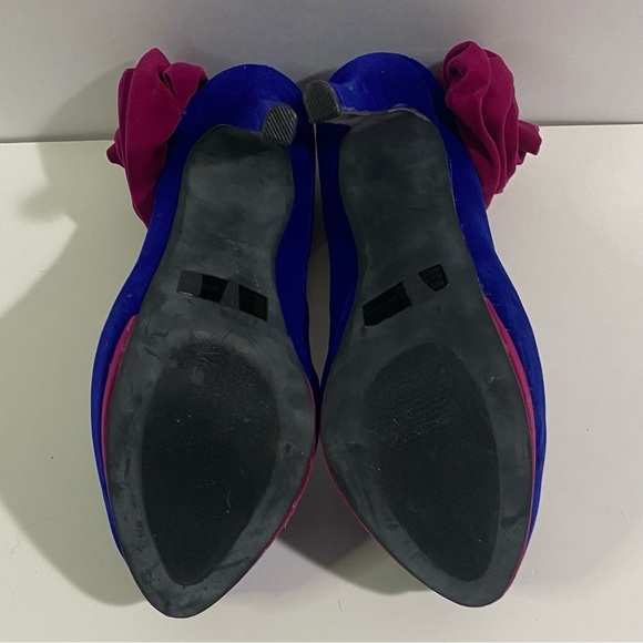 Qupid Women's 7.5 Blue Heels W/Pink Floral Accent - Picture 6 of 8